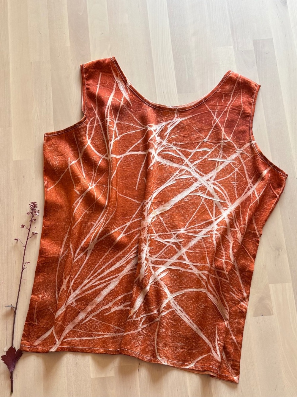 Boutique Handmade Silk Charmeuse Abstract Tank Blouse Burnt Orange Size Large